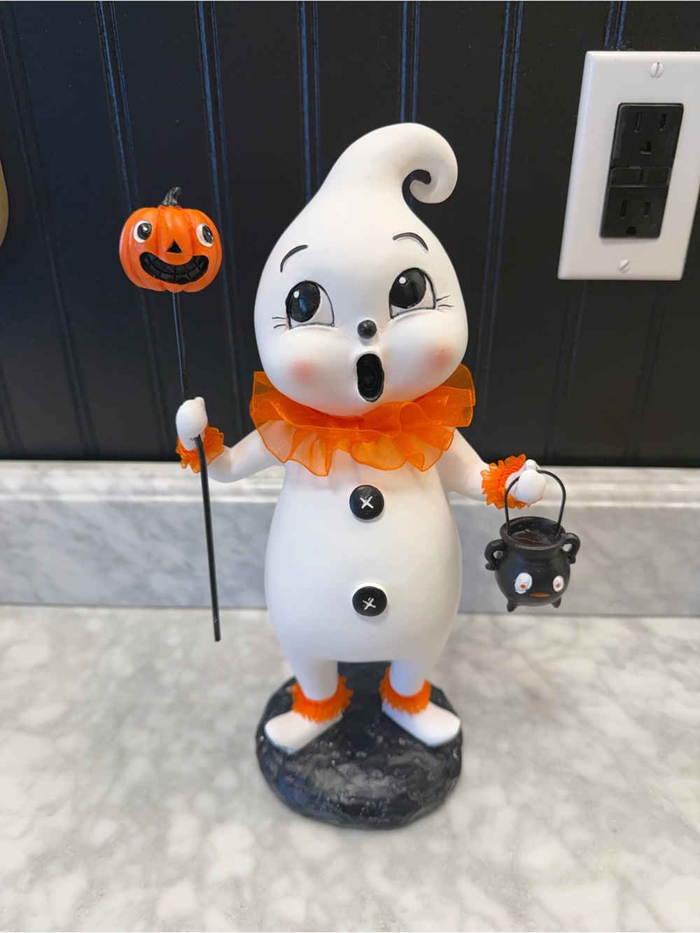 Halloween Ghost Figurine with Orange Accents - Decorative Home Accent